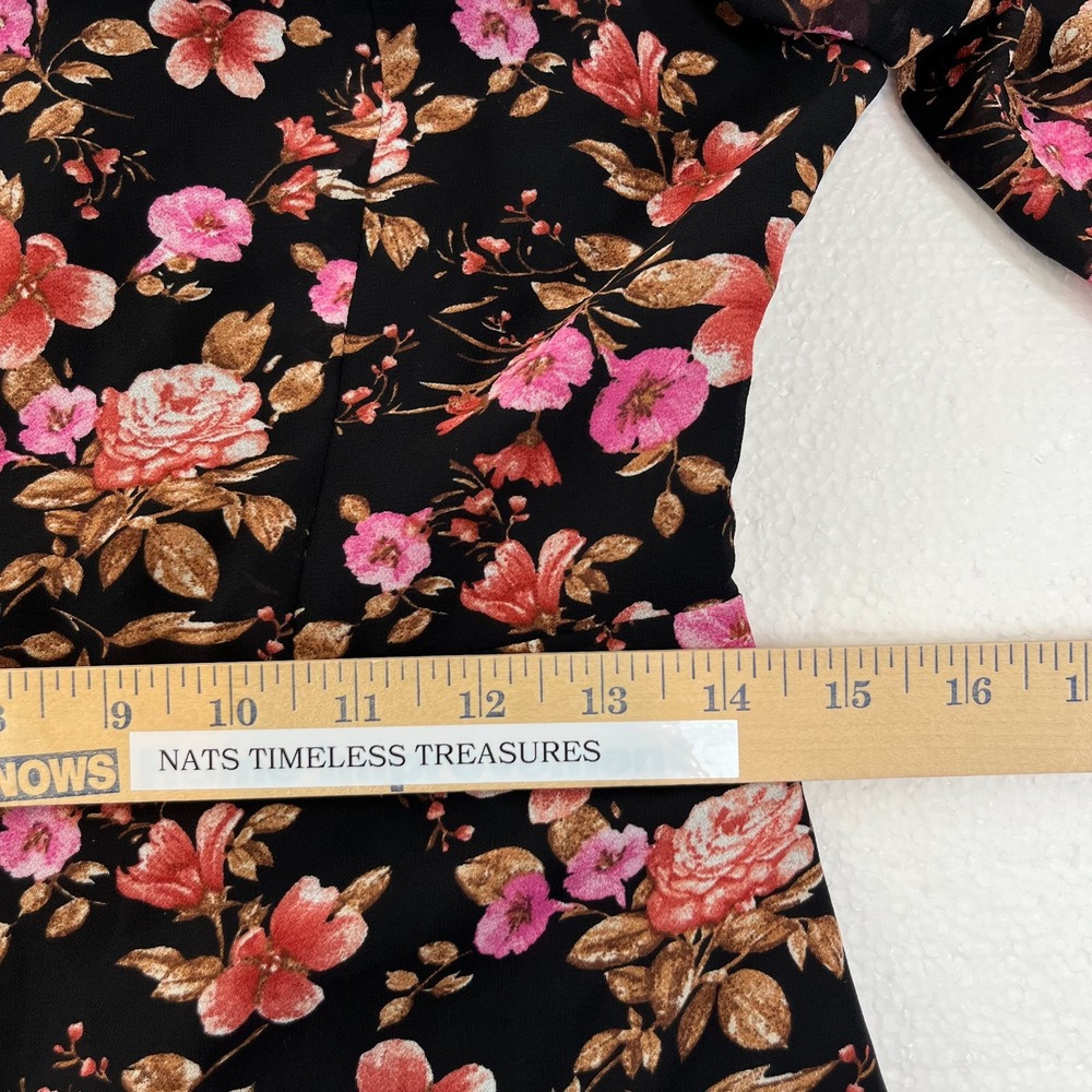 Forever 21 Mini Dress Large Black Floral Babydoll Dark Cottagecore Fairy Grunge - Picture 9 of 13